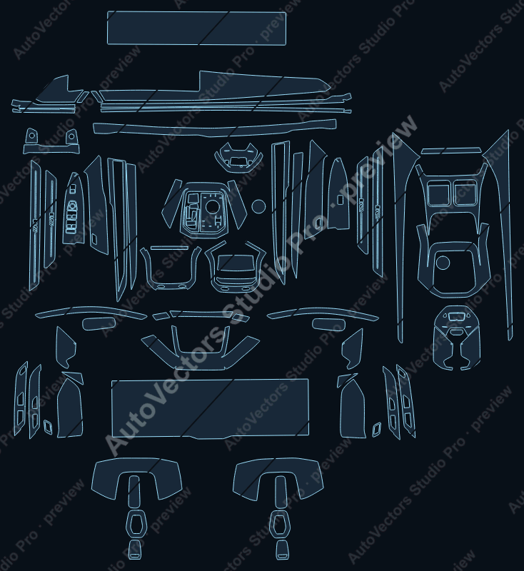BMW 7 Series Base 2023 precut interior protection film pattern – watermarked preview from the cutting software