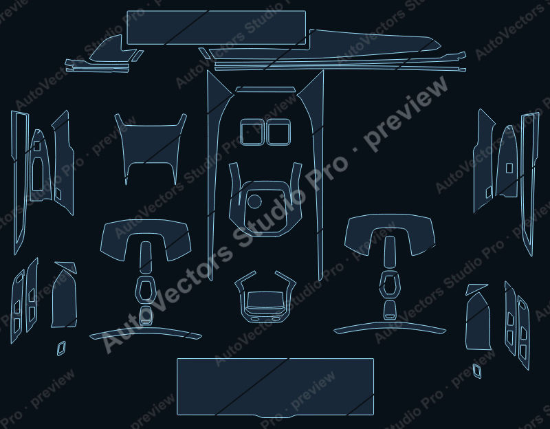 BMW 7 Series M Sport 2023 precut interior protection film pattern – watermarked preview from the cutting software