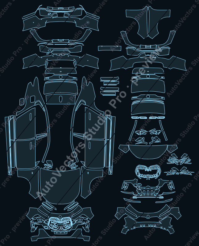 BMW 7 Series M Sport 2023 sedan full kit precut PPF pattern – watermarked preview from the cutting software