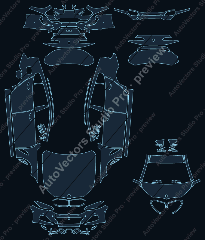 BMW 8 Series M850i M Sport 2019 gran coupe full kit precut PPF pattern – watermarked preview from the cutting software
