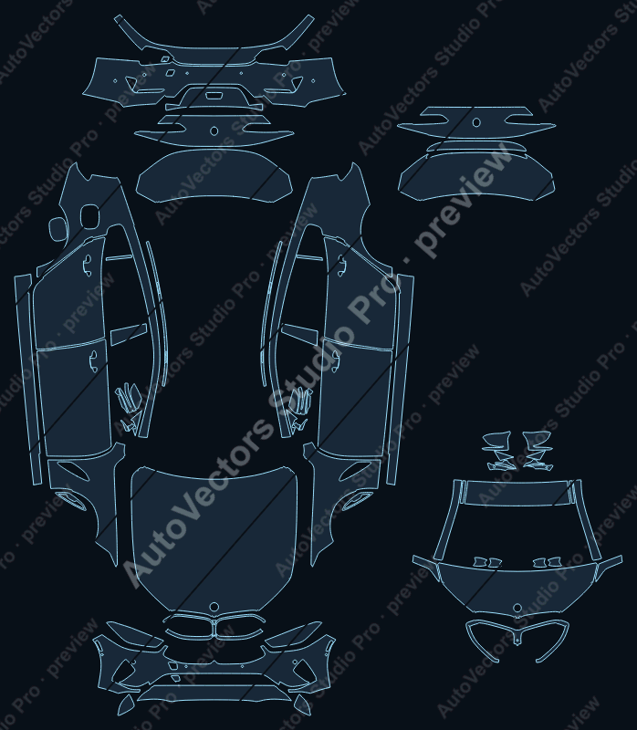 BMW 8 Series Sport Line 2020 gran coupe full kit precut PPF pattern – watermarked preview from the cutting software