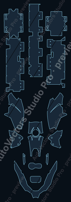 BMW Adventure 1250 GS 2023 precut motorcycle PPF pattern – watermarked preview from the cutting software