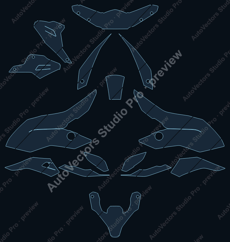 BMW Adventure F900 GS 2025 precut motorcycle PPF pattern – watermarked preview from the cutting software