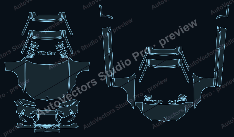 BMW Alpina B3 2023 saloon front kit precut PPF pattern – watermarked preview from the cutting software
