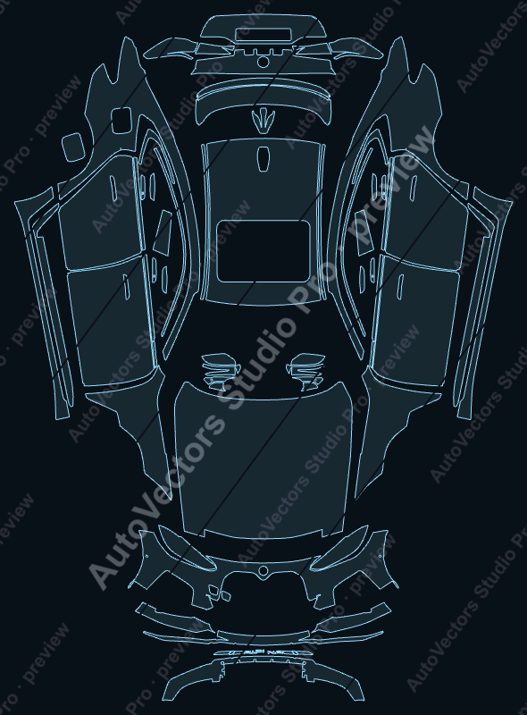 BMW Alpina B4 2022 gran coupe precut PPF pattern – watermarked preview from the cutting software