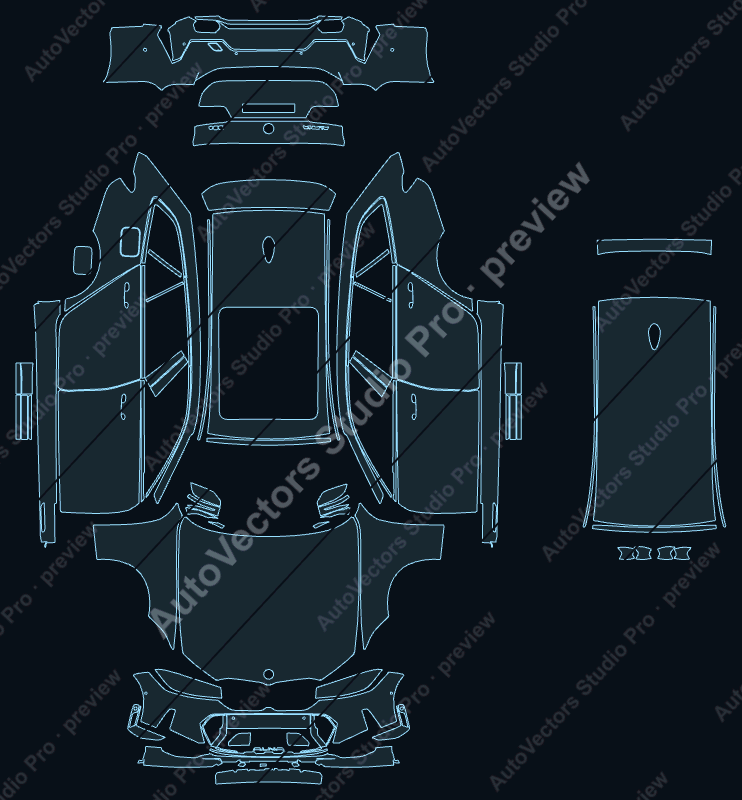 BMW Alpina D3S 2023 touring precut PPF pattern – watermarked preview from the cutting software