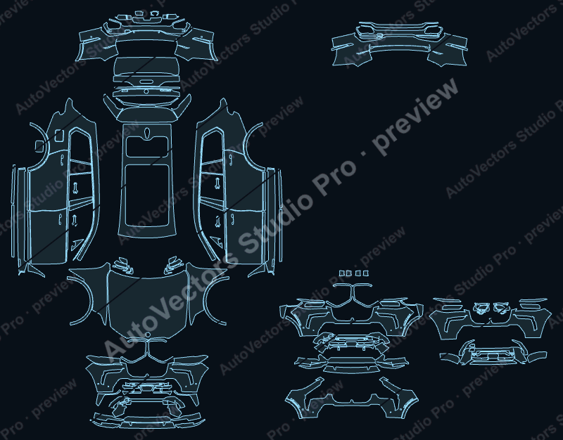 BMW Alpina XB7 Base 2024 precut PPF pattern – watermarked preview from the cutting software
