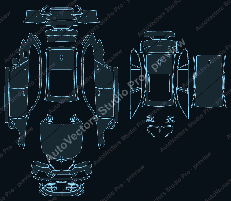 BMW B5 Alpina 2024 avant precut PPF pattern – watermarked preview from the cutting software