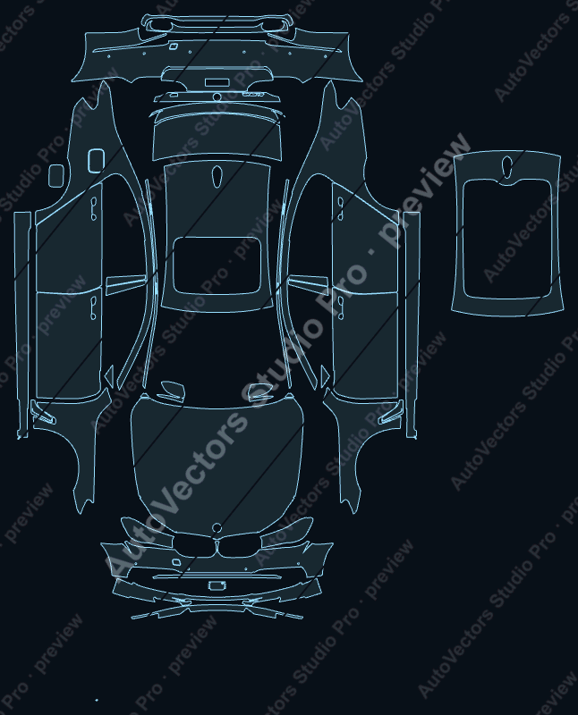 BMW B7 Alpina 2017 precut PPF pattern – watermarked preview from the cutting software