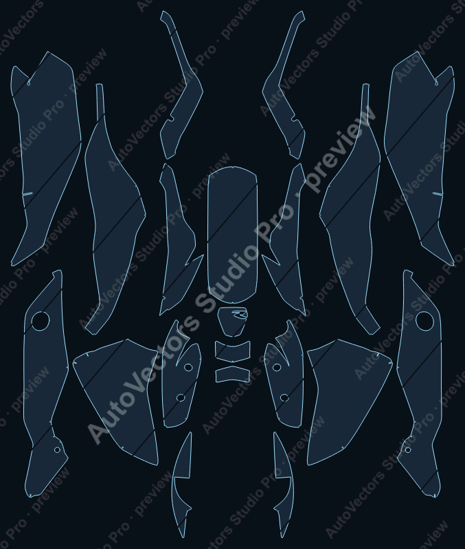 BMW G310 R 2021 precut motorcycle PPF pattern – watermarked preview from the cutting software