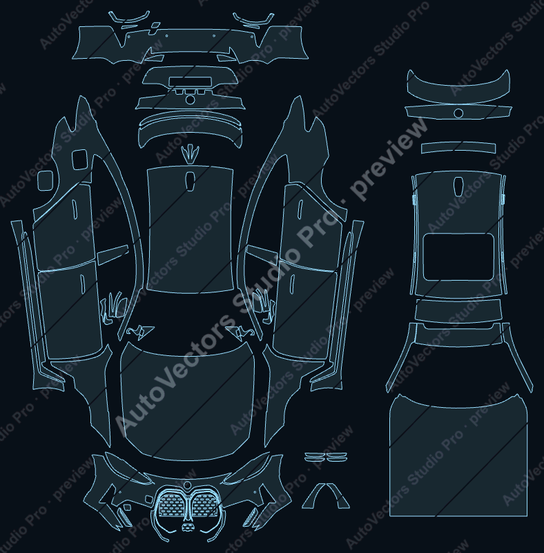 BMW i4 Base G26 2022 gran coupe precut PPF pattern – watermarked preview from the cutting software