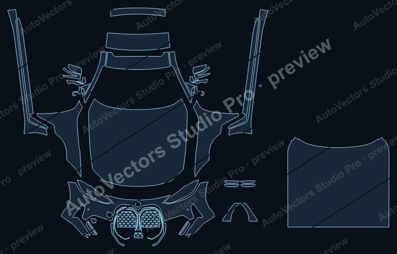 BMW i4 Base G26 2022 gran coupe front kit precut PPF pattern – watermarked preview from the cutting software