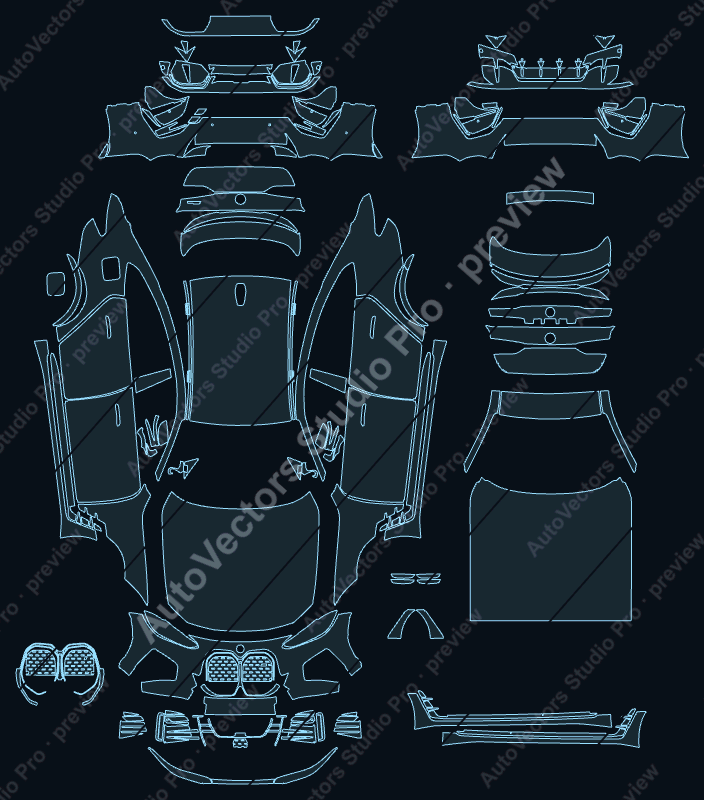 BMW i4 M50 M Sport G26 2022 gran coupe precut PPF pattern – watermarked preview from the cutting software