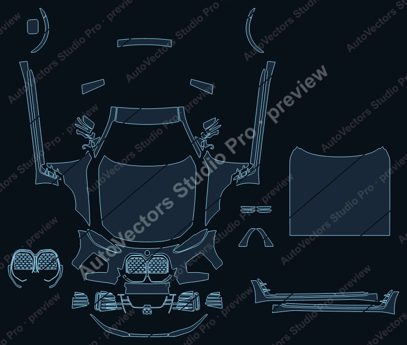 BMW i4 M50 M Sport G26 Extended kitGran 2022 coupe precut PPF pattern – watermarked preview from the cutting software