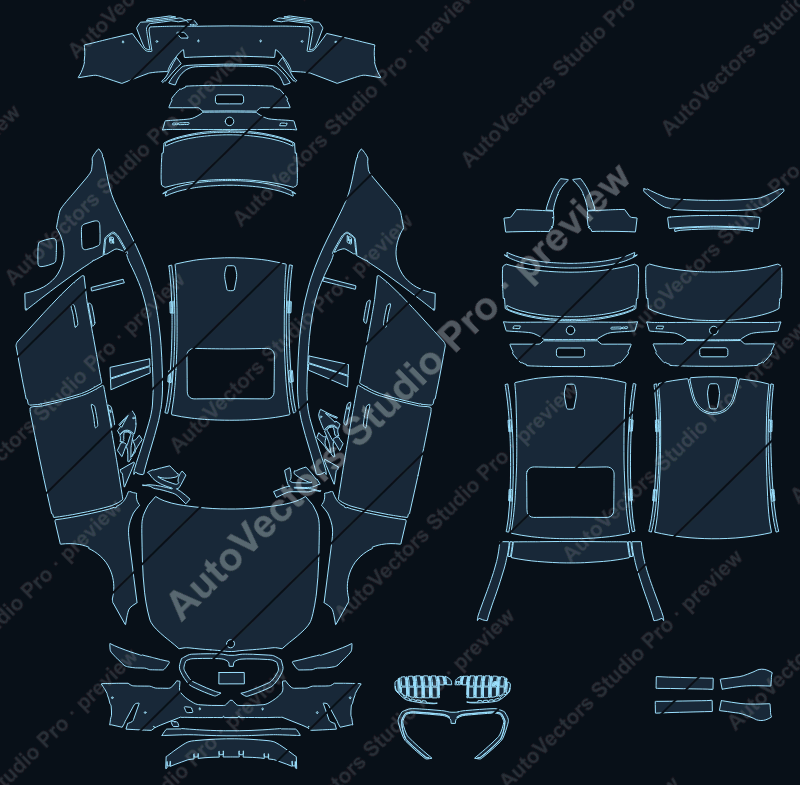 BMW i5 Base G60 2024 sedan precut PPF pattern – watermarked preview from the cutting software