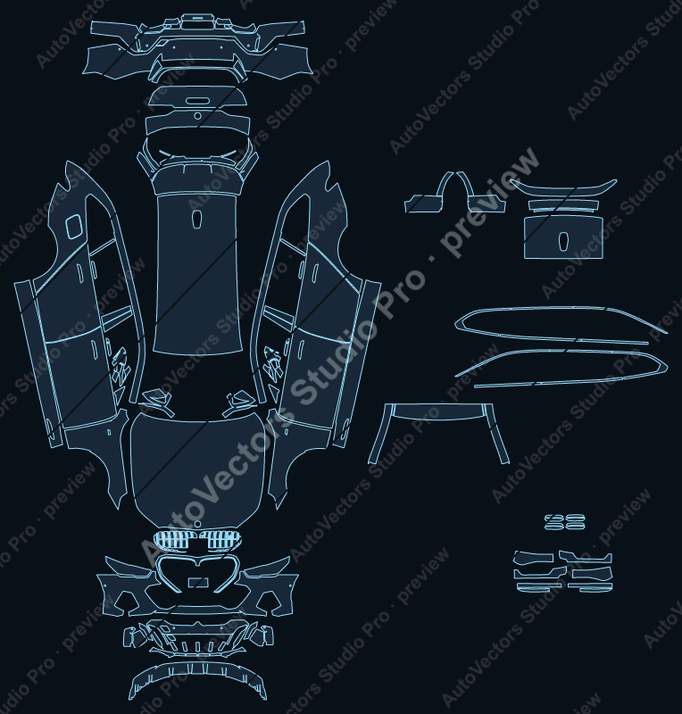BMW i5 M Sport G61 2025 touring precut PPF pattern – watermarked preview from the cutting software