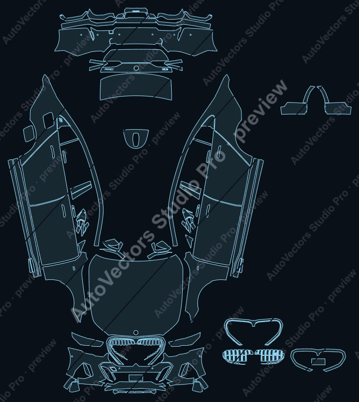 BMW i5 M Sport Long Li G60 2024 sedan precut PPF pattern – watermarked preview from the cutting software