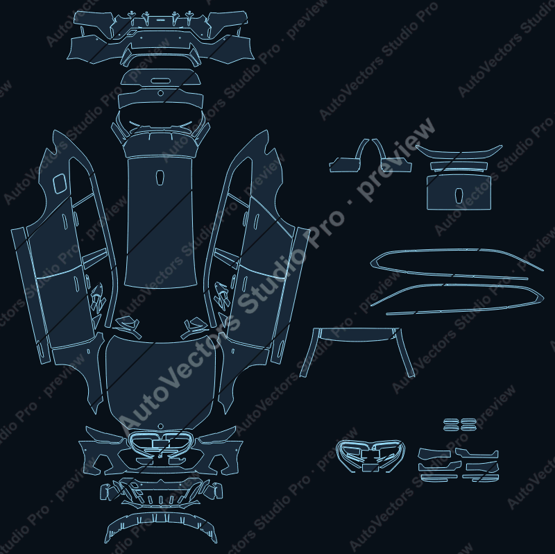 BMW i5 M60 G61 2024 touring precut PPF pattern – watermarked preview from the cutting software