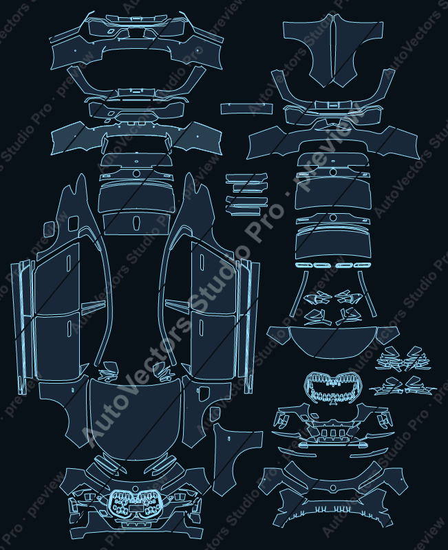 BMW i7 M Sport 2023 sedan full kit precut PPF pattern – watermarked preview from the cutting software