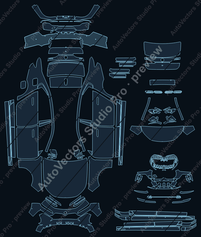 BMW i7 M Sport M60 2023 sedan full kit precut PPF pattern – watermarked preview from the cutting software