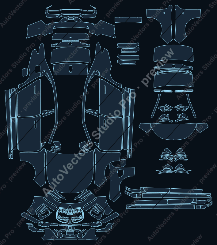BMW i7 M70 2023 sedan full kit precut PPF pattern – watermarked preview from the cutting software