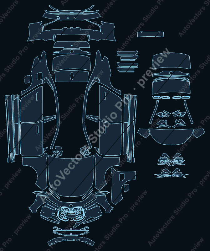 BMW i7 X-Line 2023 sedan full kit precut PPF pattern – watermarked preview from the cutting software