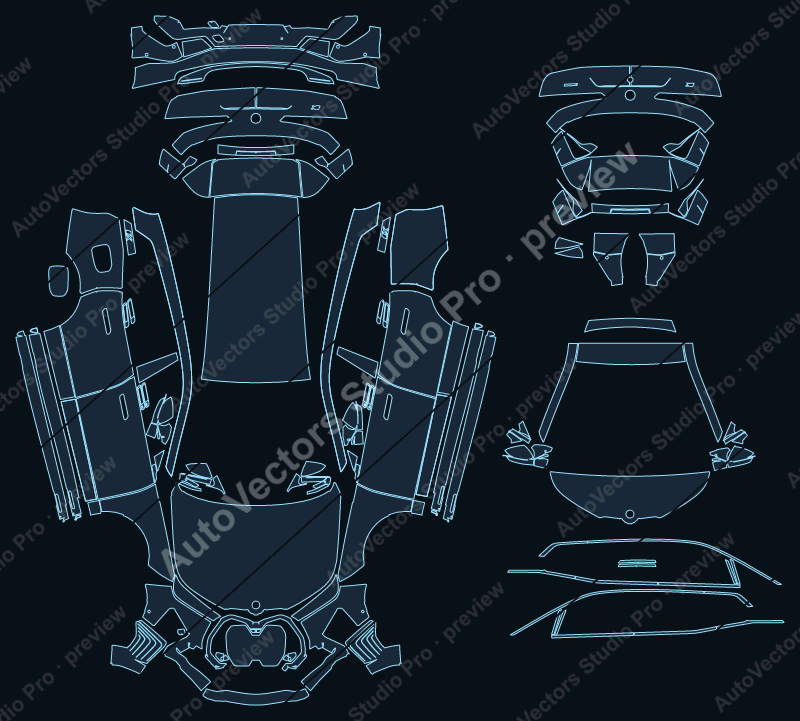 BMW iX Sport M60 2022 precut PPF pattern – watermarked preview from the cutting software