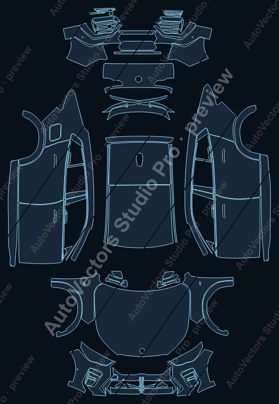 BMW iX2 M Sport 2024 precut PPF pattern – watermarked preview from the cutting software