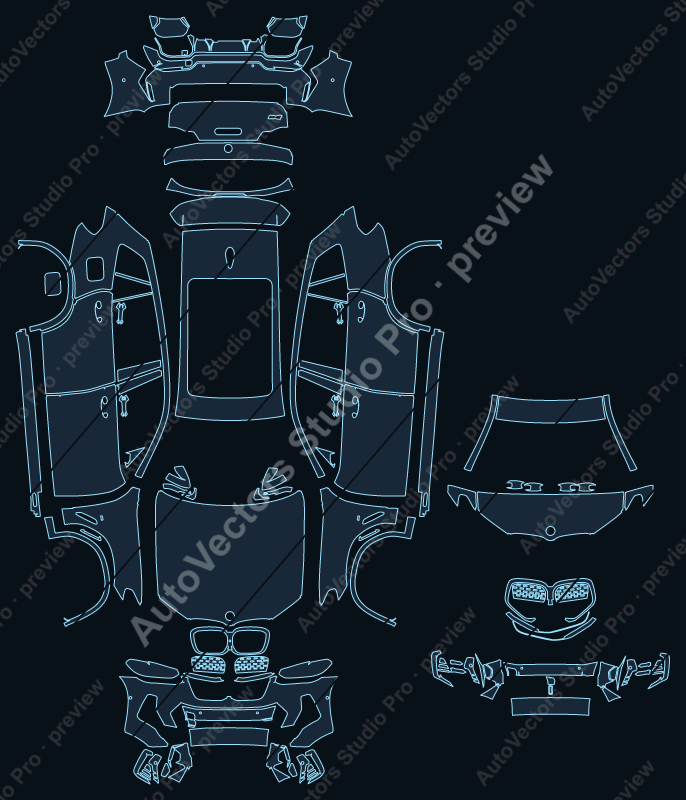 BMW iX3 M Sport G08 2021 SUV precut PPF pattern – watermarked preview from the cutting software