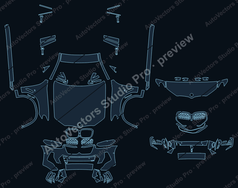 BMW iX3 M Sport G08 2021 SUV front kit precut PPF pattern – watermarked preview from the cutting software