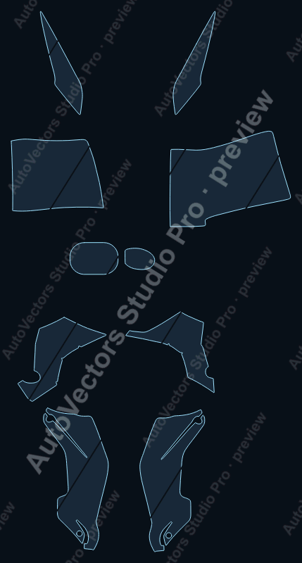 BMW K1300R Base 2009 precut motorcycle PPF pattern – watermarked preview from the cutting software