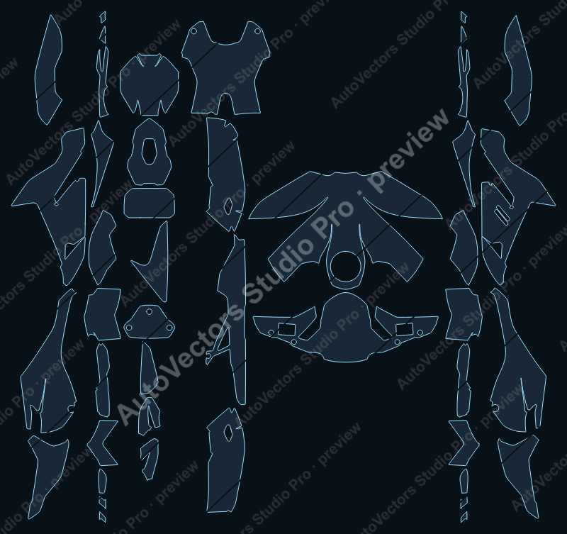 BMW M1000 R 2023 precut motorcycle PPF pattern – watermarked preview from the cutting software