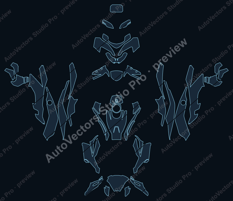 BMW M1000XR 2025 precut motorcycle PPF pattern – watermarked preview from the cutting software