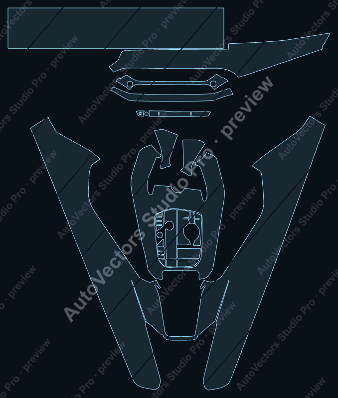 BMW M2 CS 2025 precut interior protection film pattern – watermarked preview from the cutting software