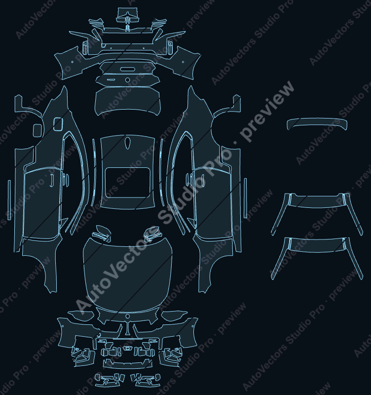 BMW M2 CS Base 2026 precut PPF pattern – watermarked preview from the cutting software