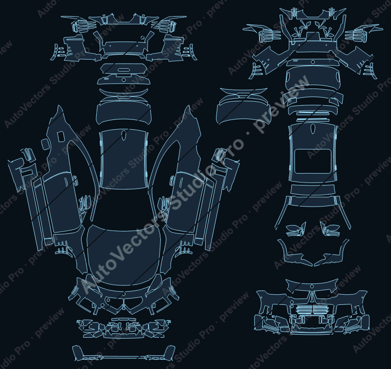 BMW M2 CS Competition G87 2023 coupe precut PPF pattern – watermarked preview from the cutting software