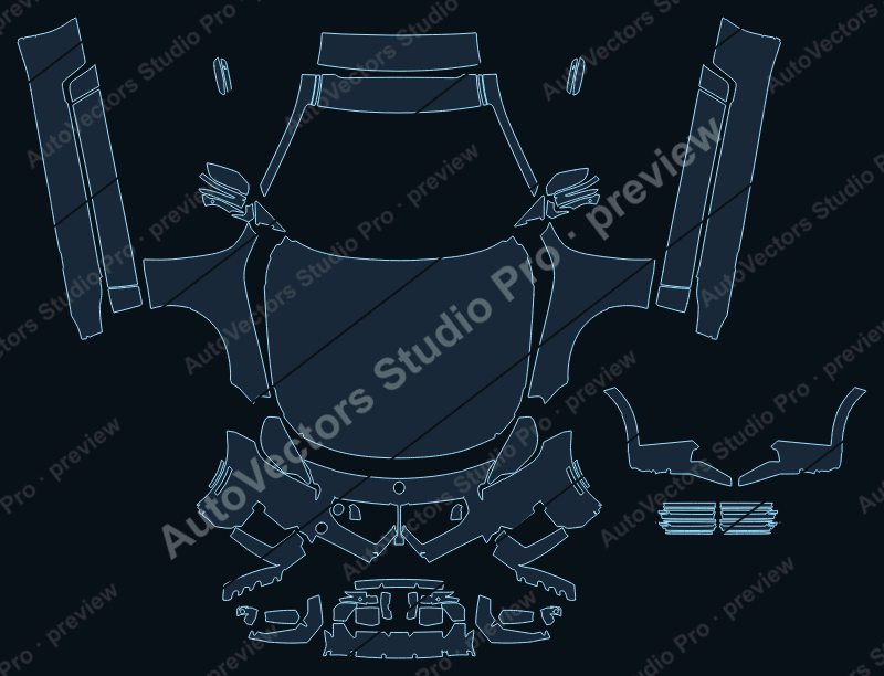 BMW M2 Standart 2023 front kit precut PPF pattern – watermarked preview from the cutting software