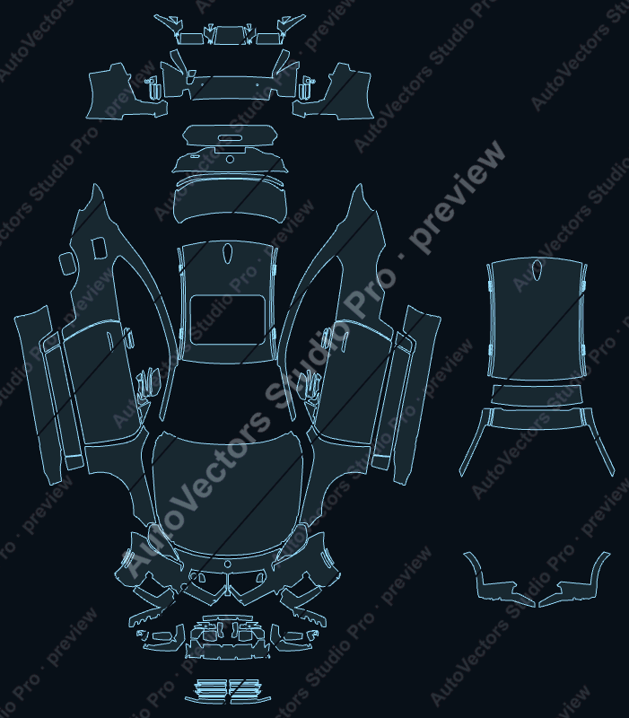 BMW M2 Standart 2023 full kit precut PPF pattern – watermarked preview from the cutting software