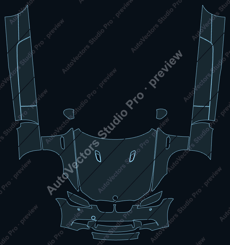 BMW M3 2009 coupe precut PPF pattern – watermarked preview from the cutting software