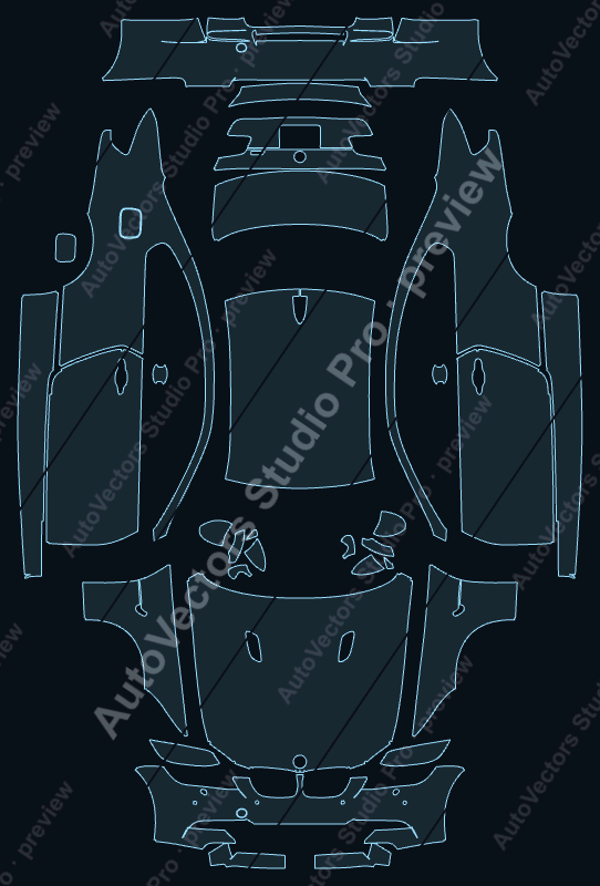 BMW M3 Base 2007 coupe precut PPF pattern – watermarked preview from the cutting software