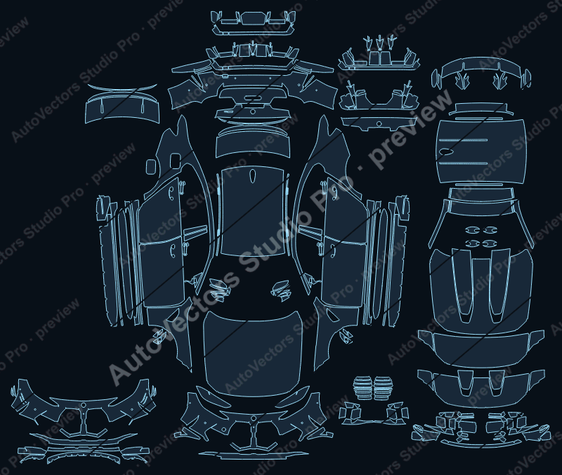 BMW M3 Competition 2021 full kit precut PPF pattern – watermarked preview from the cutting software