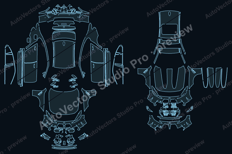 BMW M3 CS Base 2023 sedan precut PPF pattern – watermarked preview from the cutting software