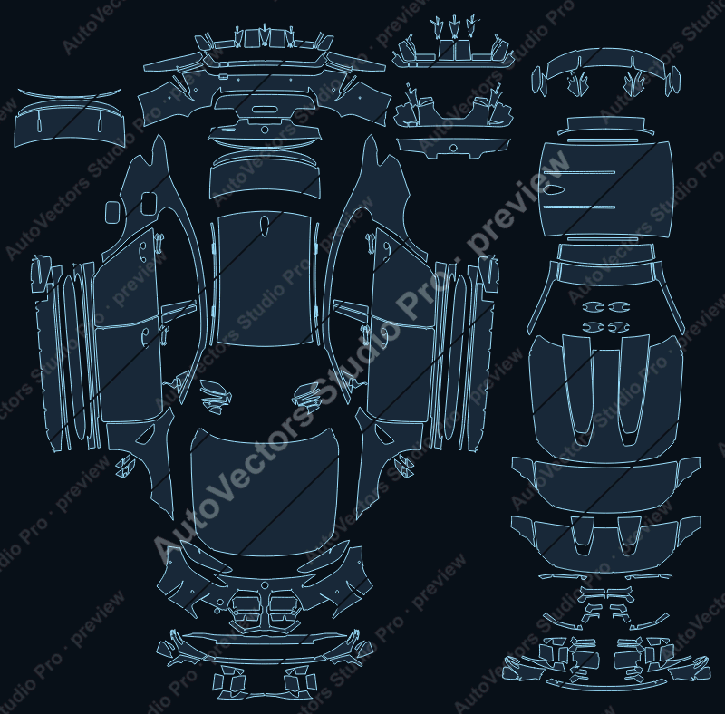BMW M3 CS + M Performance Pack 2023 full kit precut PPF pattern – watermarked preview from the cutting software