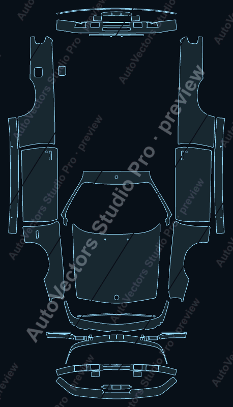 BMW M3 E30 1987 saloon precut PPF pattern – watermarked preview from the cutting software