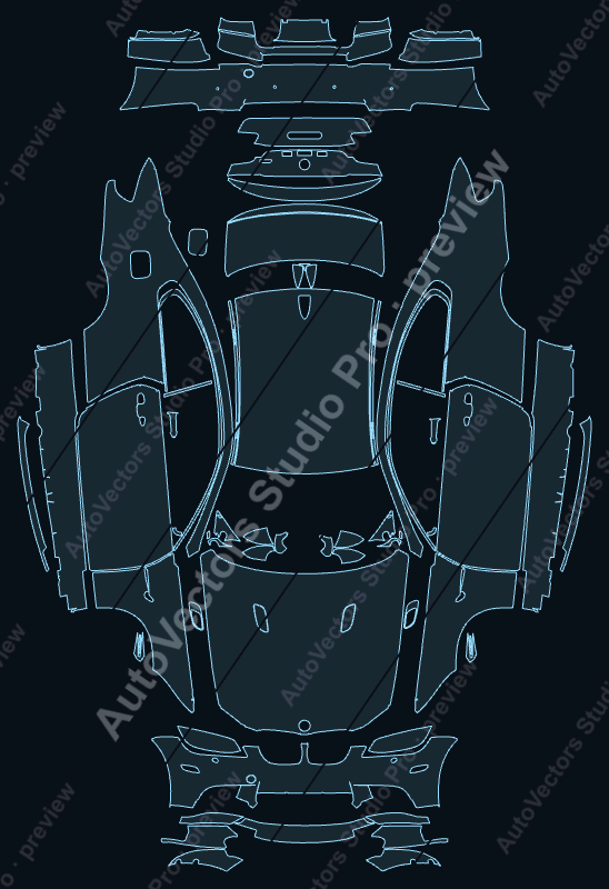 BMW M3 Lime Kit 2008 coupe precut PPF pattern – watermarked preview from the cutting software
