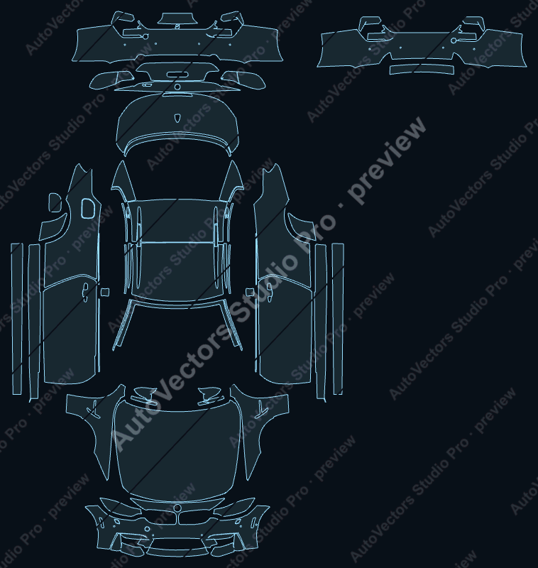 BMW M4 Base 2014 convertible precut PPF pattern – watermarked preview from the cutting software