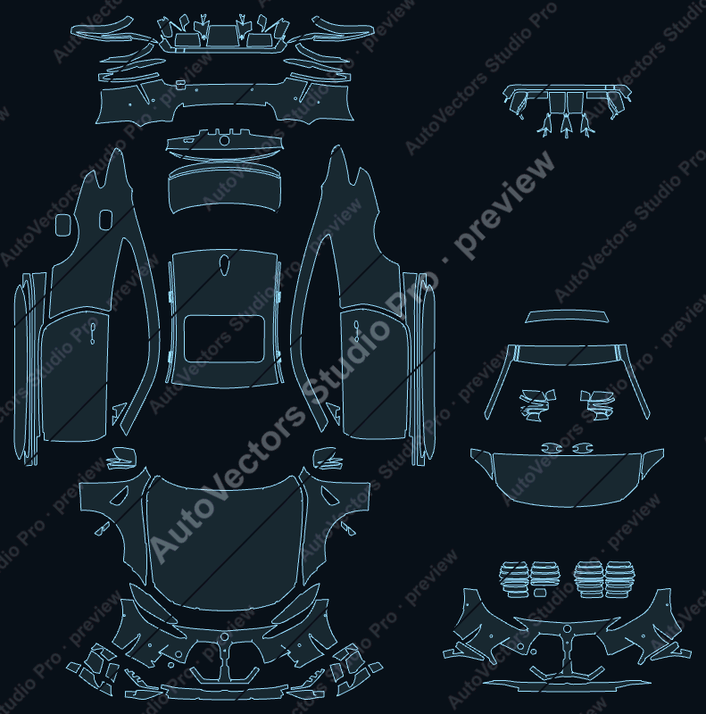BMW M4 Competition 2021 coupe full kit precut PPF pattern – watermarked preview from the cutting software