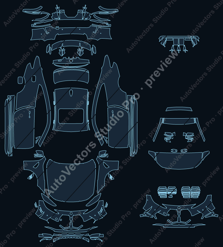 BMW M4 Competition M Performance Pack 2021 coupe full kit precut PPF pattern – watermarked preview from the cutting software