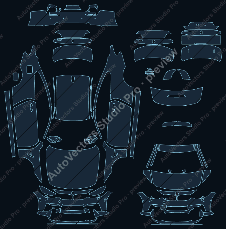 BMW M4 GTS 2016 coupe full kit precut PPF pattern – watermarked preview from the cutting software