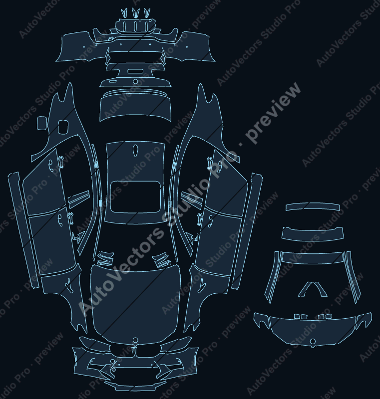 BMW M5 Competition 2018 full kit precut PPF pattern – watermarked preview from the cutting software